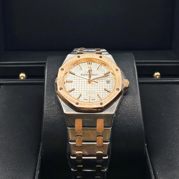 Bracelets Audemars Piguet Audemars Piguet Royal Oak Selfwinding 34mm Watch Ref 77350SROO1261SR01 Silver Dial Two Tone Stainless Steel 18K Rose Gold Bracelet