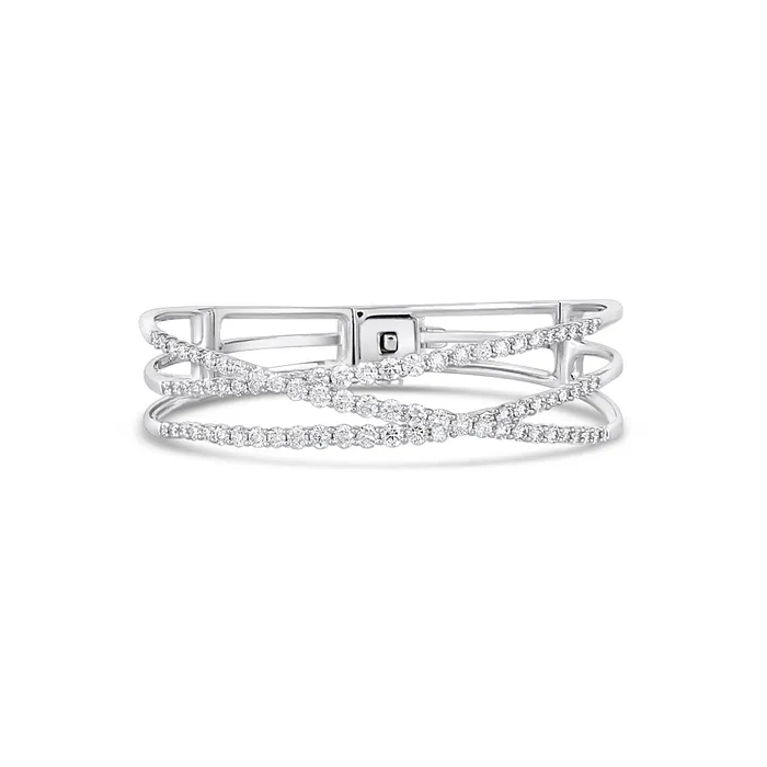 Meierotto Jewelers 14K White Gold Open Three Layer Crossover Diamond Bracelet Bracelets