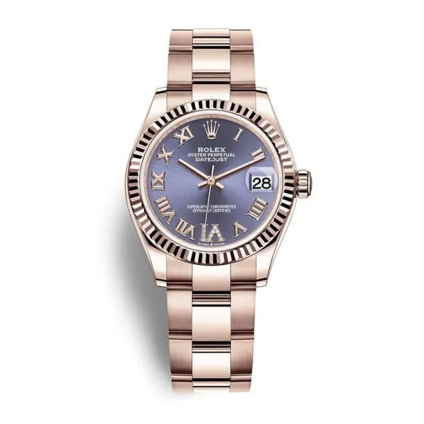 Rolex Bracelets Rolex Datejust 31mm Ref 2782750028 Aubergine Purple Dial 18K Rose Gold Oyster Bracelet Womens Watch
