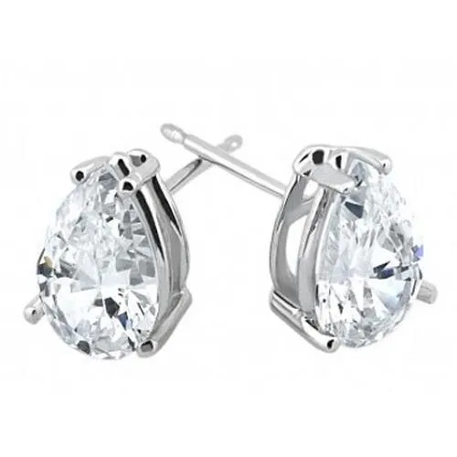 White Gold 14K 5 Carats Pear Shape Natural Earth Mined Diamond Stud Earring Pair Solid GB Earrings