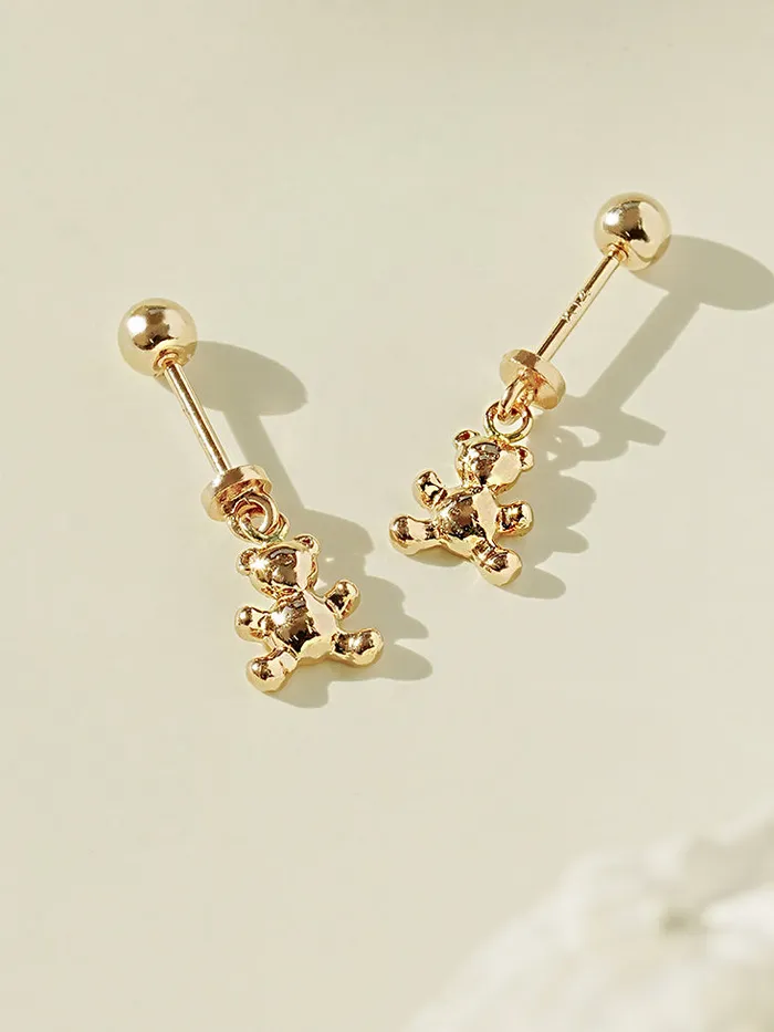 14K Gold Baby Teddy Bear Drop Cartilage Earring 20G MinimalBijoux Earrings
