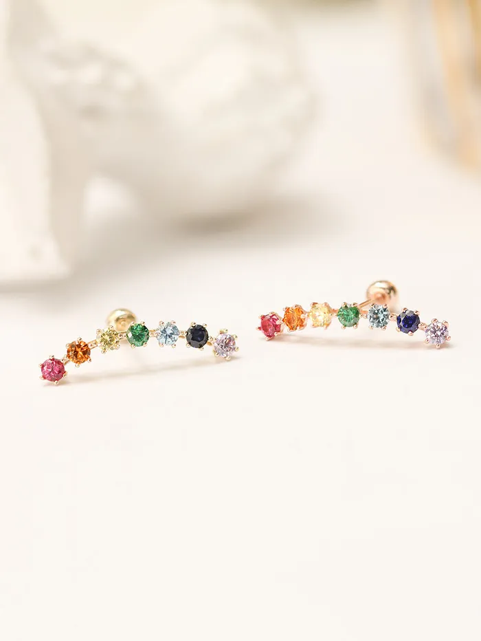 14K Gold Rainbow CZ curve Cartilage Earring 20G18G16G MinimalBijoux Earrings