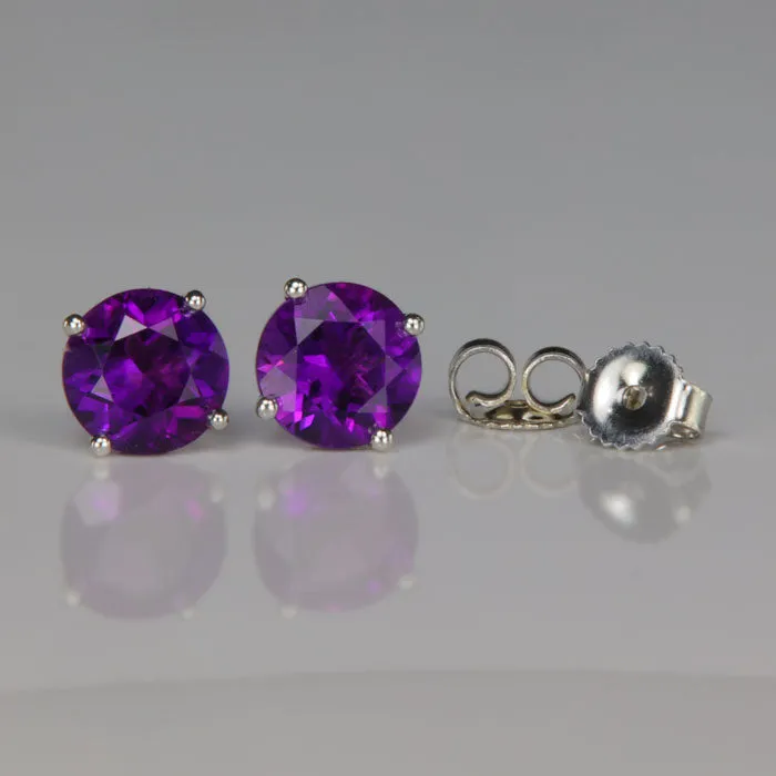 14K White Gold Round Brilliant Cut Amethyst Stud Earrings 176 Carats Moriartys Gem Art Earrings