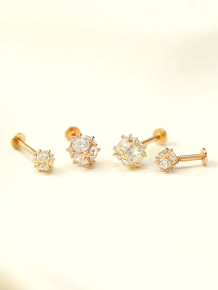 MinimalBijoux PreStyled Sets 14K Gold Crystal Ball Internally Threaded Labret Piercing 18G16G