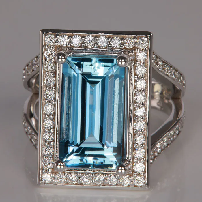 Moriartys Gem Art Rings 14K White Gold Emerald Cut Aquamarine and Diamond Ring 471 Carats Moriartys Gem Art Rings 14K White Gold Emerald Cut Aquamarine and Diamond Ring 471 Carats