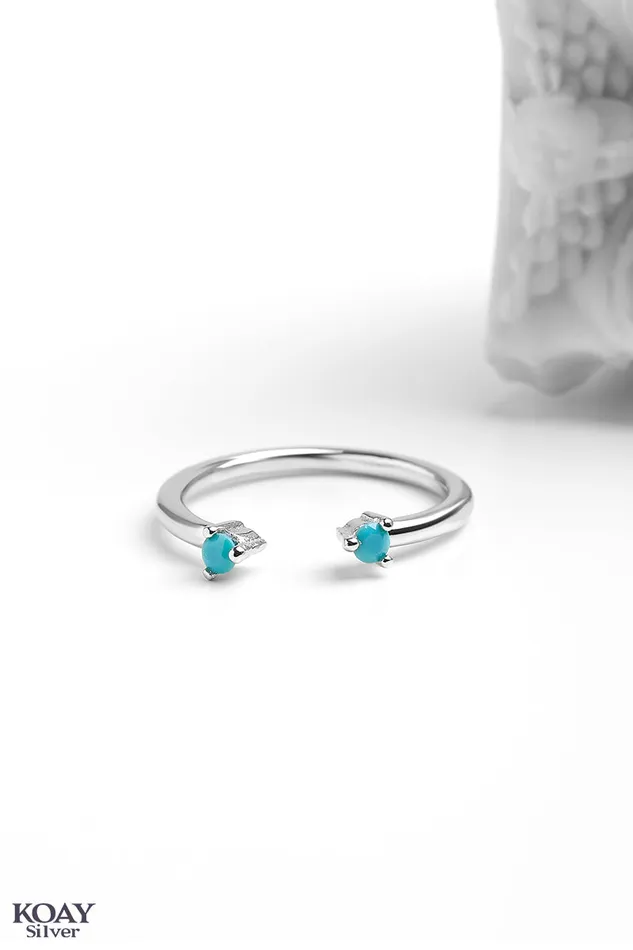 Rings KOAY Silver Store Double Zircon 02 Turquoise Ring