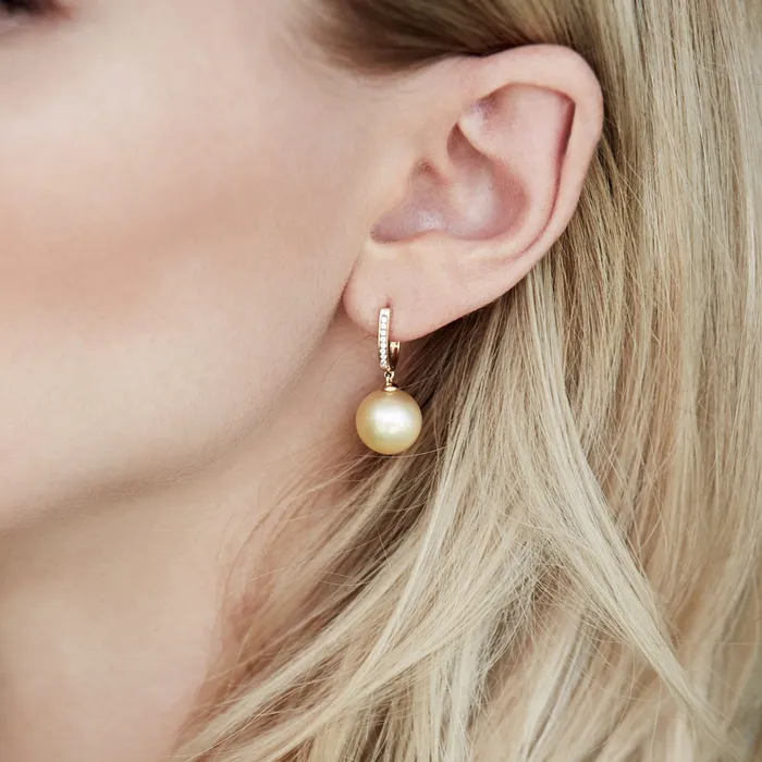 SPT Earrings Golden South Sea Pearl Diamond Metropolis Dangle Earrings