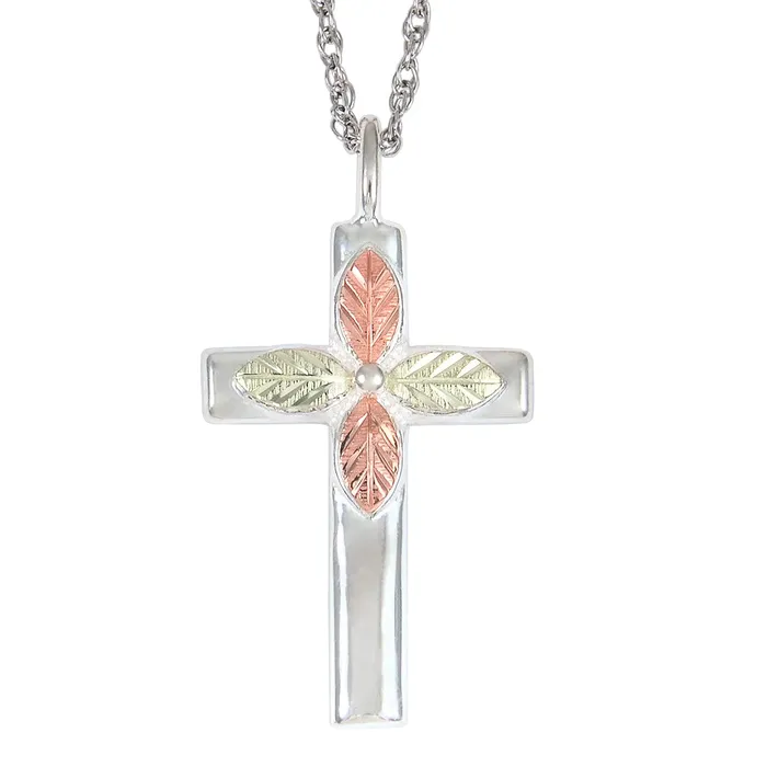 Black Hills Gold Sterling Silver Cross With 12K Rose Green Gold Leaves TR Jewelry Concepts Rings Black Hills Gold Sterling Silver Cross With 12K Rose Green Gold Leaves TR Jewelry Concepts Rings