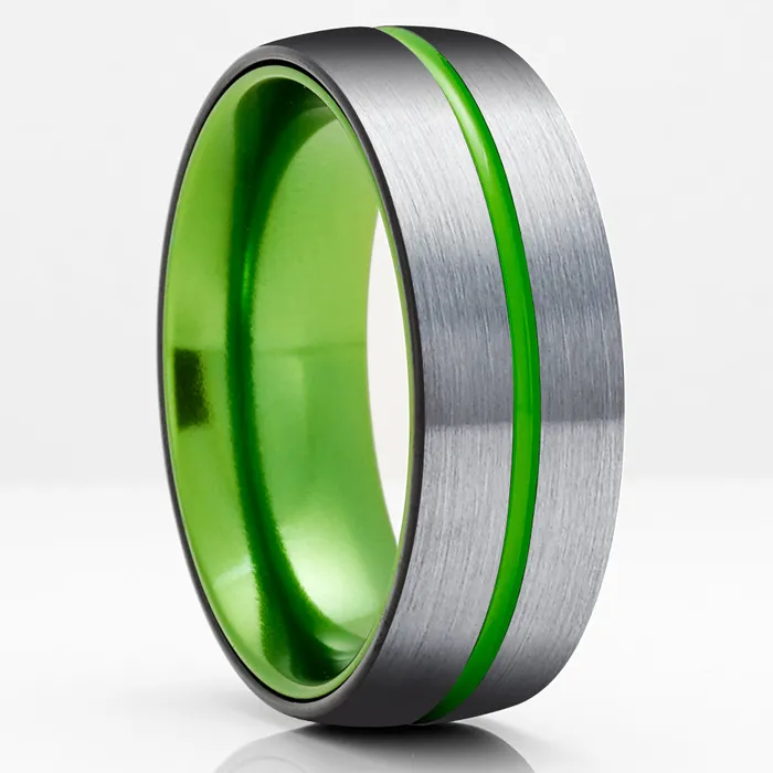 Green Wedding Ring Green Tungsten Ring Black Wedding Ring Green Ring Clean Casting Jewelry Rings