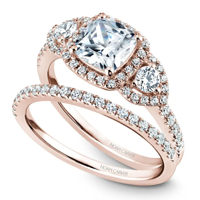International Diamond Center Rings Noam Carver Rose Gold 3Stone Diamond Engagement Ring Setting 051 CTW