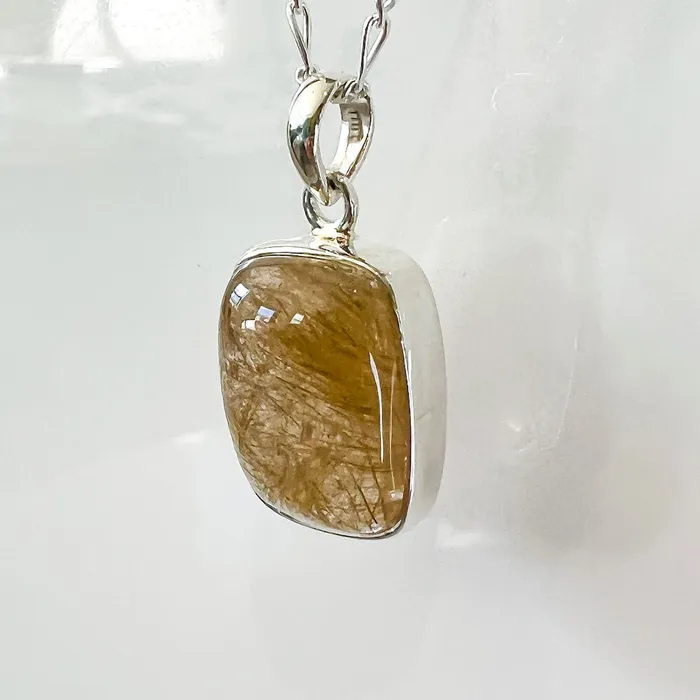 Magic Crystals Necklaces Golden Rutilated Quartz Sterling Silver Necklace