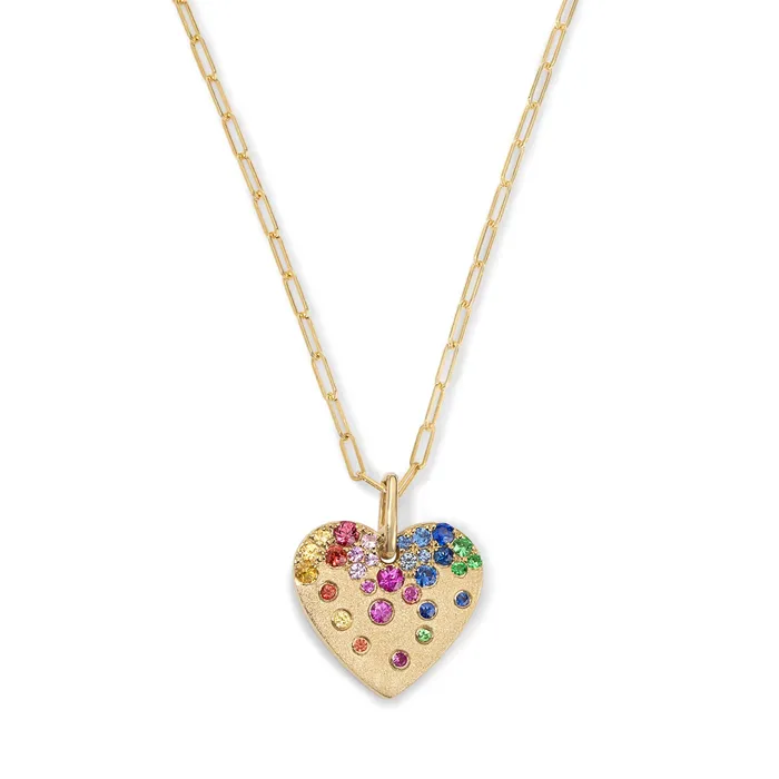 Necklaces SG Fine Scattered Rainbow Heart Pendant Necklace