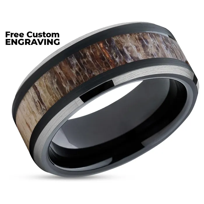Rings Clean Casting Jewelry Deer Antler Wedding Band Black Deer Antler Ring Tungsten Band 10mm
