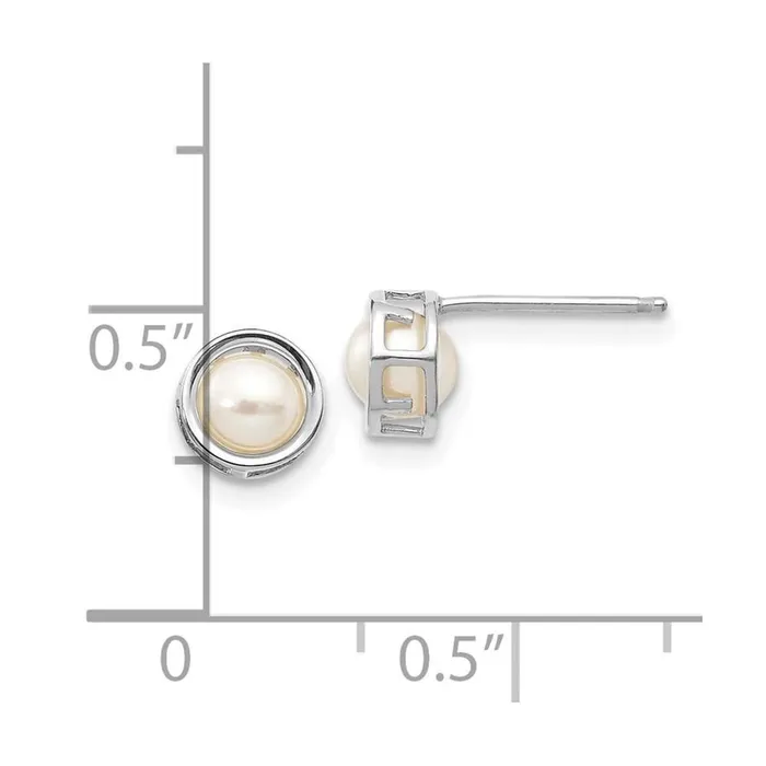 14k White Gold 5mm Bezel FW Cultured Pearl Stud Earrings Jewelry Earrings
