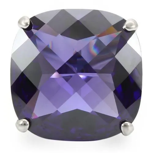 Alamode 0W346 Rhodium Brass Ring with AAA Grade CZ in Tanzanite Rings