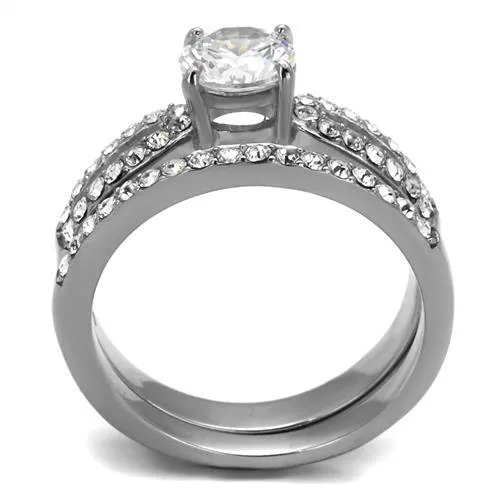 Alamode Rings TK2292 High polished no plating Stainless Steel Ring with AAA Grade CZ in Clear