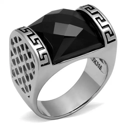 Alamode Rings TK3016 High polished no plating Stainless Steel Ring with Synthetic Onyx in Jet Alamode Rings TK3016 High polished no plating Stainless Steel Ring with Synthetic Onyx in Jet