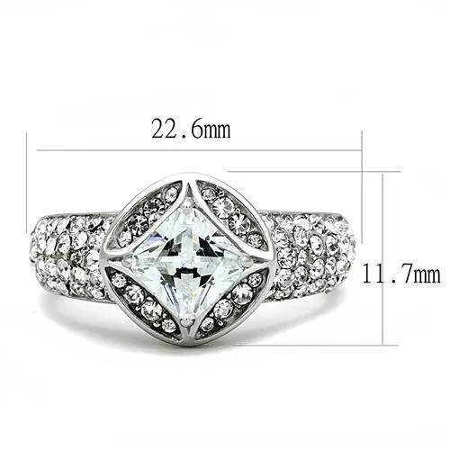 Alamode Rings TK3206 High polished no plating Stainless Steel Ring with AAA Grade CZ in Clear