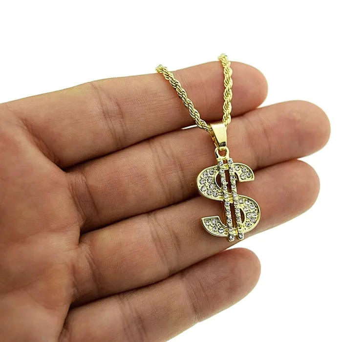 Bling Cartel Admin Micro Dollar Sign Iced Pendant Rope Gold Finish Chain Necklace 24 Necklaces