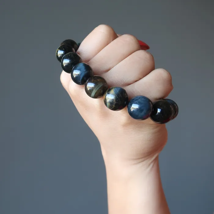 Bracelets Satin Crystals Hawks Eye Bracelet Blue Shine Sharp Mind Stone