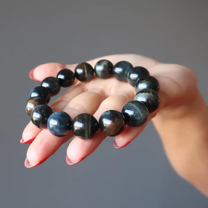 Bracelets Satin Crystals Hawks Eye Bracelet Blue Shine Sharp Mind Stone