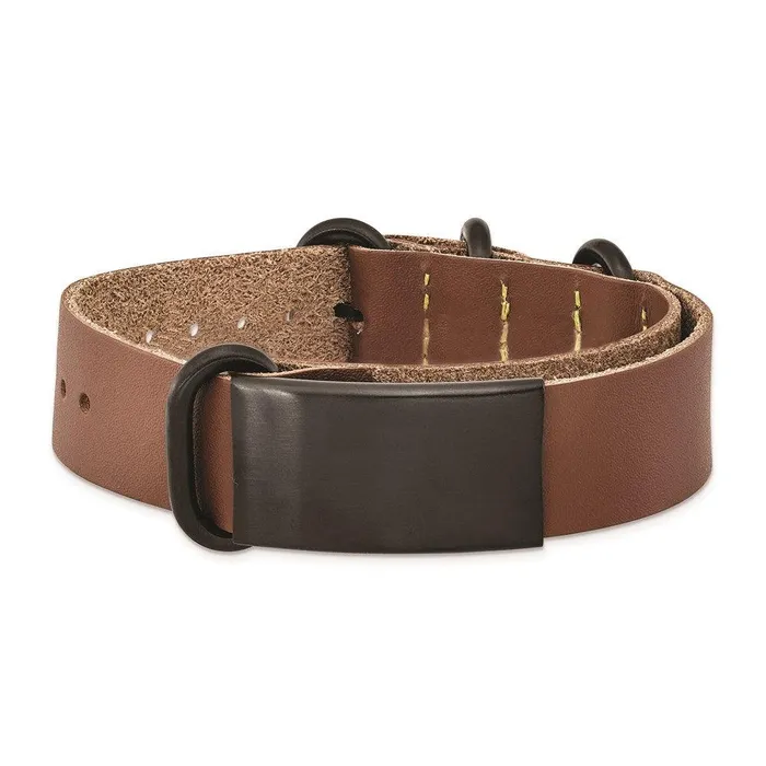 Bracelets Stainless Steel Brushed Black IP Brown Leather Adj ID Bracelet Chisel Bracelets Stainless Steel Brushed Black IP Brown Leather Adj ID Bracelet Chisel