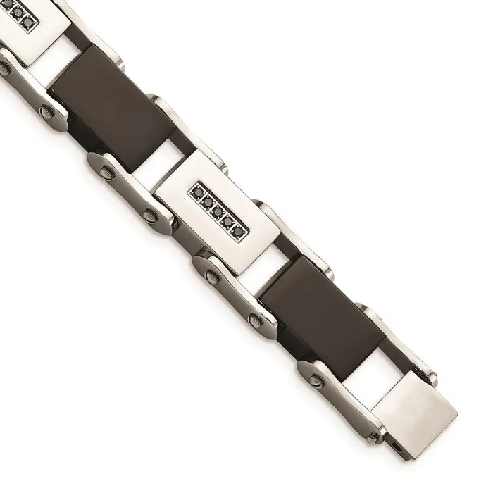 Chisel Bracelets Stainless Steel Blackplated wBlack Diamonds 85in Bracelet