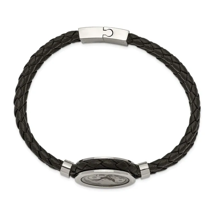 Chisel Bracelets Stainless Steel Brushed Polished Yellow IP wCZ Leather 85in Bracelet Chisel Bracelets Stainless Steel Brushed Polished Yellow IP wCZ Leather 85in Bracelet