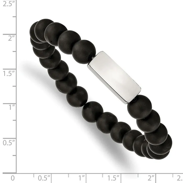 Chisel Bracelets Stainless Steel Polished ID Plate Black Agate Bead Stretch Bracelet Chisel Bracelets Stainless Steel Polished ID Plate Black Agate Bead Stretch Bracelet