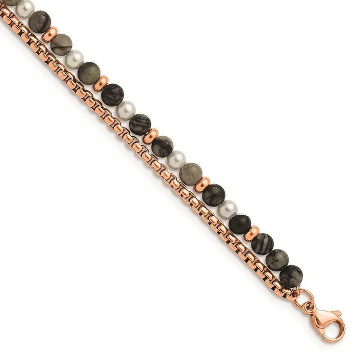 Chisel Bracelets Stainless Steel Polished Rose IP wPicasso Jasper w1in ext 65in Bracelet