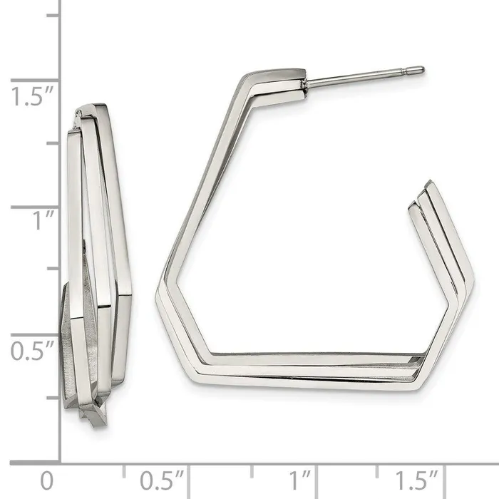 Chisel Earrings Stainless Steel Polished Geometric Post J Hoop Earrings