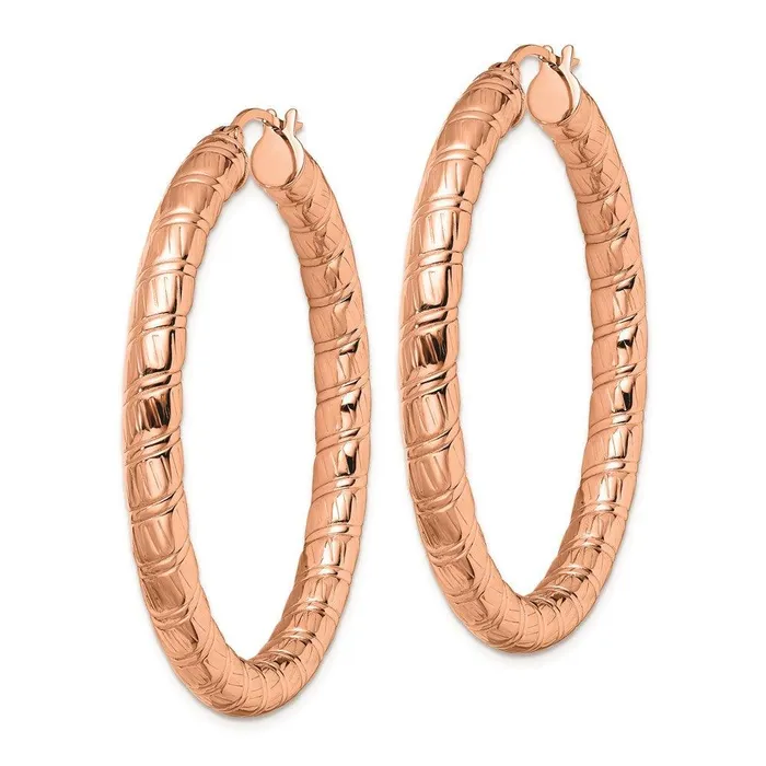 Chisel Earrings Stainless Steel Rose IPplated Textured Hollow Hoop Earrings Chisel Earrings Stainless Steel Rose IPplated Textured Hollow Hoop Earrings