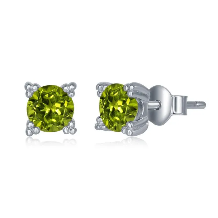 Classic Earrings Sterling Silver 5mm Round Peridot Stud Earrings