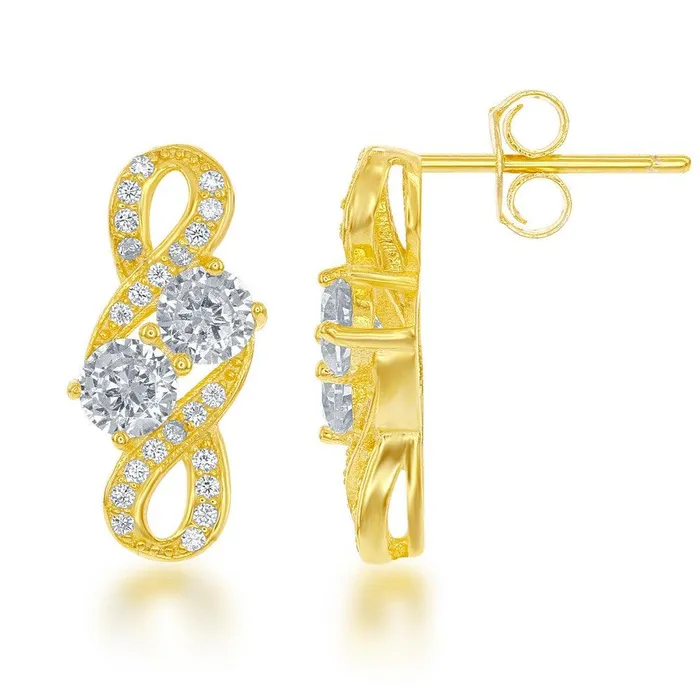 Classic Earrings Sterling Silver Gold Plated TwoStone CZ Earrings