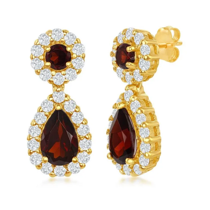 Classic Earrings Sterling Silver GP Round and Teardrop Garnet Center Earrings