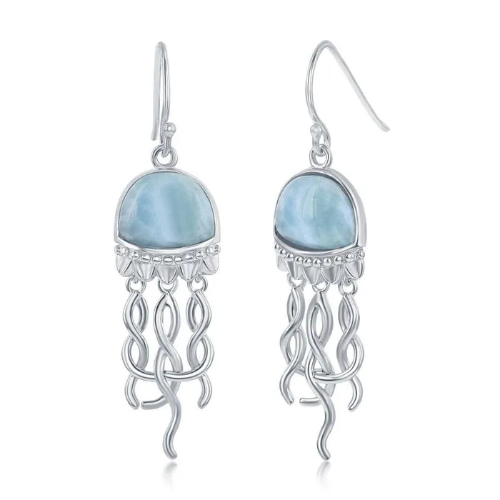 Classic Earrings Sterling Silver Jellyfish Larimar Earrings