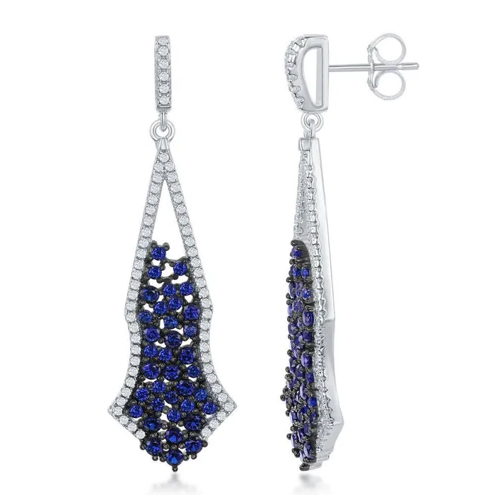 Classic Earrings Sterling Silver Long White CZ Border Earrings