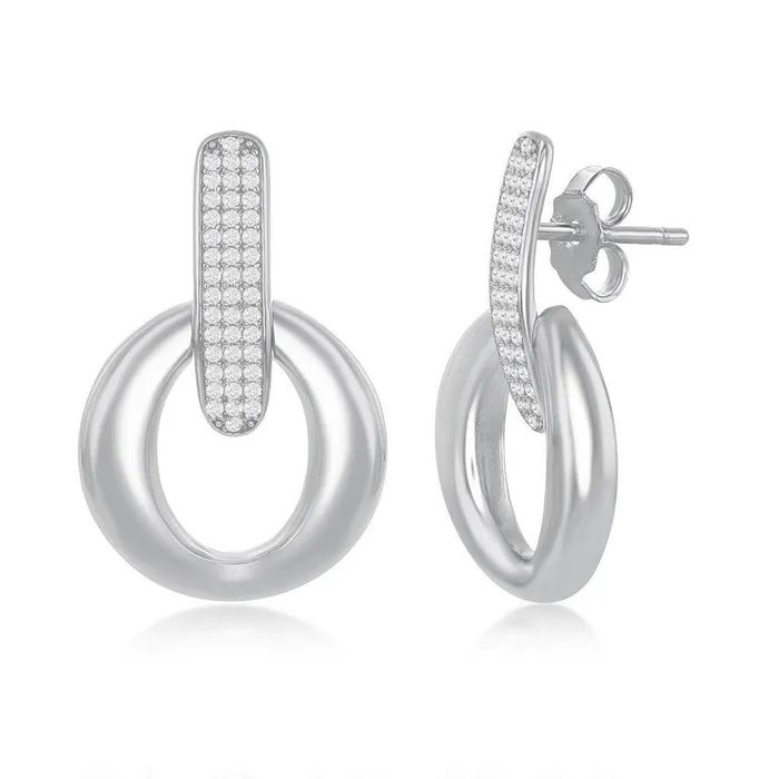 Classic Earrings Sterling Silver Polished DoorKnocker Pave Earrings