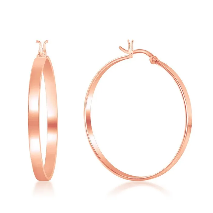 Classic Earrings Sterling Silver Rose Gold Plated Flat Hoop Earrings 4 x 40 mm Classic Earrings Sterling Silver Rose Gold Plated Flat Hoop Earrings 4 x 40 mm