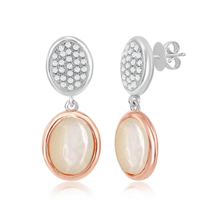 Classic Earrings Sterling Silver Rose Gold Plated MOP Oval Earrings
