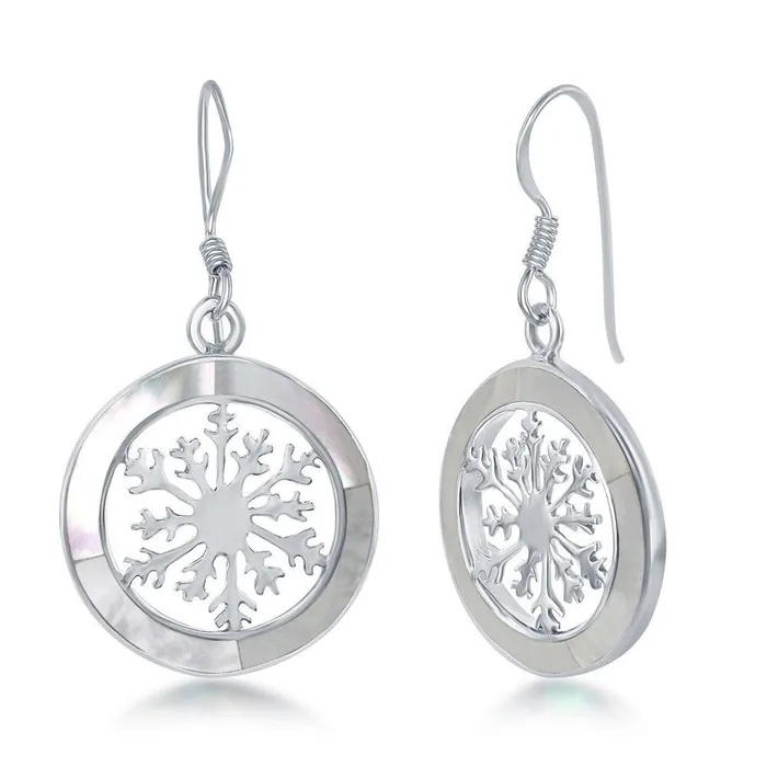 Classic Earrings Sterling Silver Snowflake Round Earrings MOP