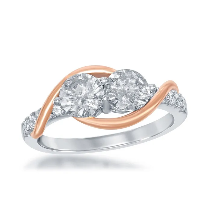Classic Rings Sterling Silver and Rose GP Us2gether TwoStone CZ Ring W1695 Classic Rings Sterling Silver and Rose GP Us2gether TwoStone CZ Ring W1695