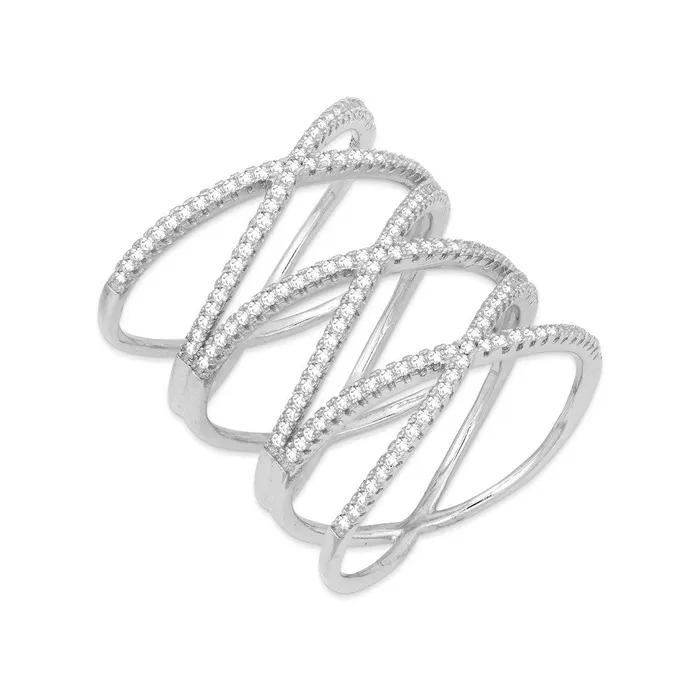Classic Rings Sterling Silver Lightweight Triple CZ Cross Ring W1229