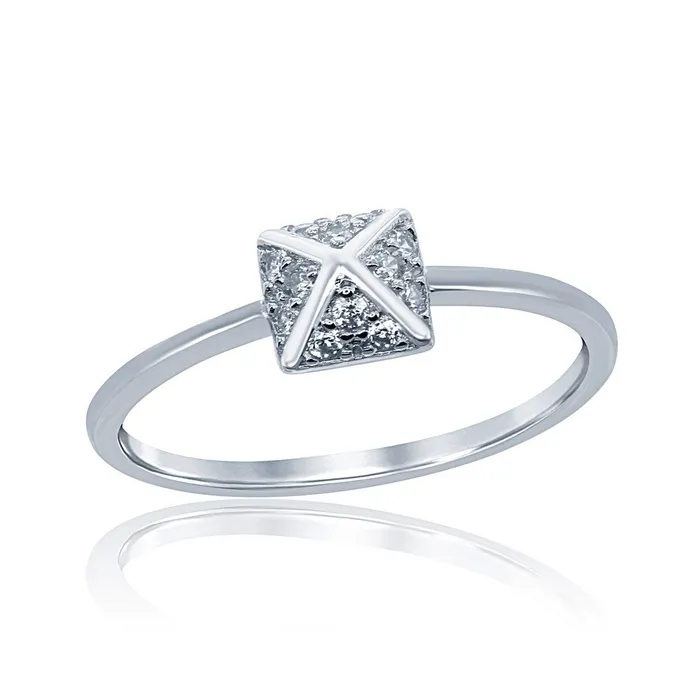 Classic Rings Sterling Silver Square CZ Pyramid Style Ring W9799