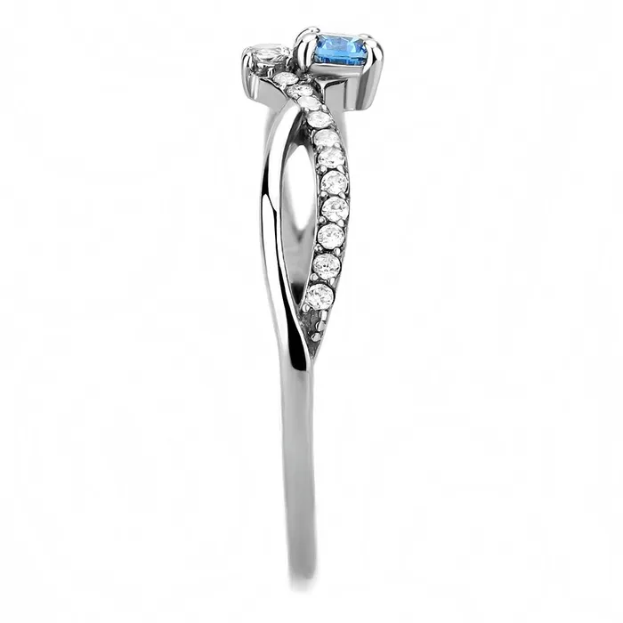DA120 High polished no plating Stainless Steel Ring with AAA Grade CZ in Sea Blue Alamode Rings