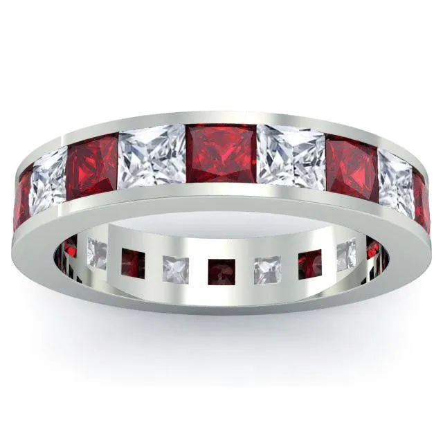 Diamond and Garnet Gemstone Eternity Wedding Ring deBebians Rings