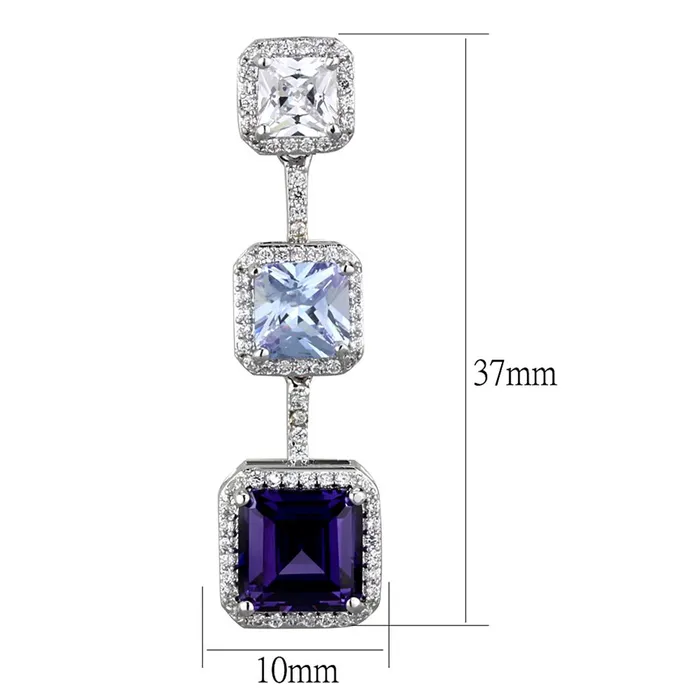 Earrings Alamode LO3754 Rhodium Brass Earrings with AAA Grade CZ in Amethyst