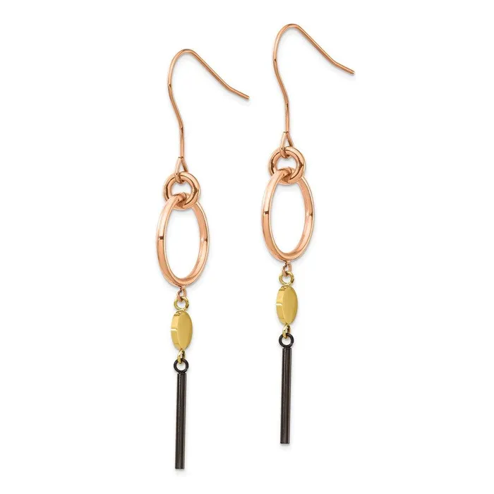 Earrings Chisel Stainless Steel Polished Black Rose Yellow IPplated Dangle Earrings
