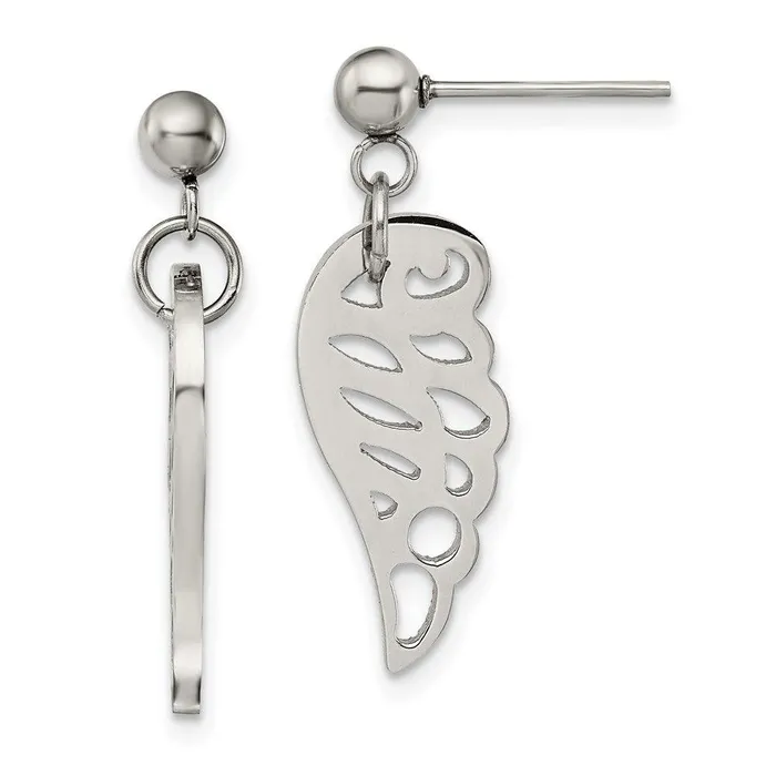 Earrings Chisel Stainless Steel Polished Wing Post Dangle Earrings