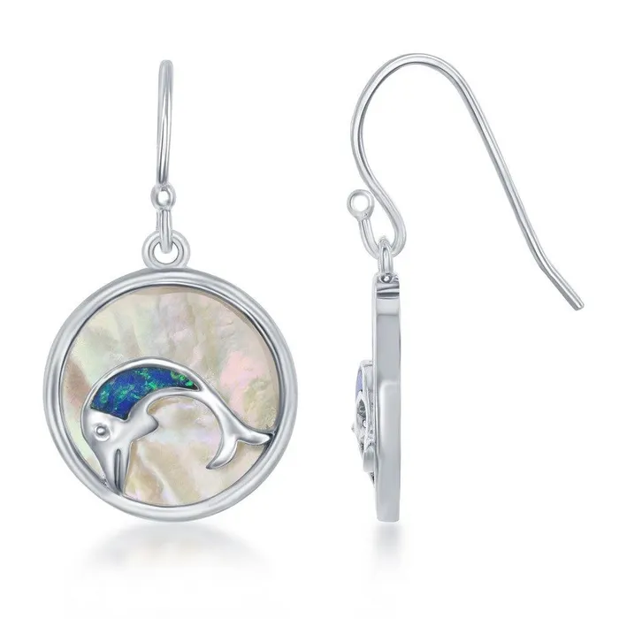 Earrings Classic Sterling Silver Blue Inlay Opal Dolphin Earrings